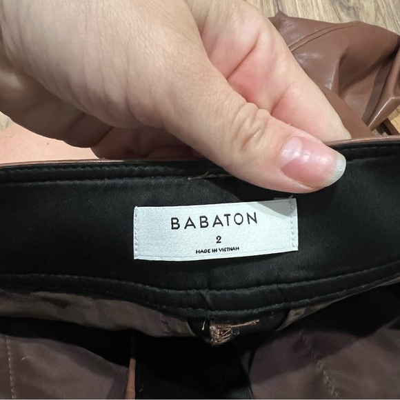 Aritzia Babaton Vegan Leather Command Straight Cropped Pant in Cognac - Picture 9 of 10